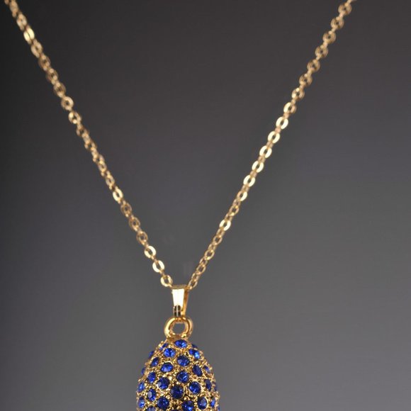 Golden Black Enamel Egg Pendant Necklace - Picture 3 of 6